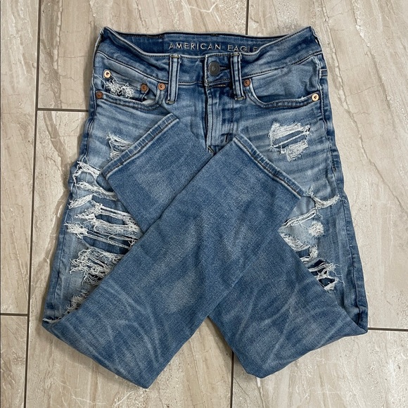 American Eagle Outfitters Men's Ripped Blue Skinny Jeans - Picture 1 of 8